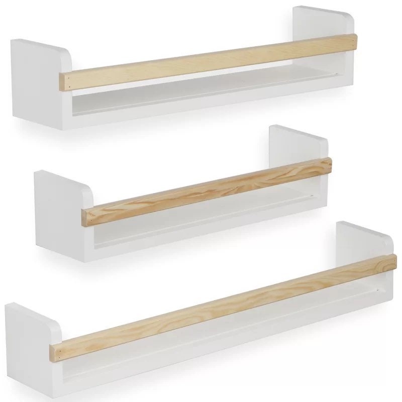 Set of 3 Contemporary Wood Floating Wall Shelves Bookshelves Spice Rack Mounted Wood Shelves Kitchen Organization Floating Shelving Units