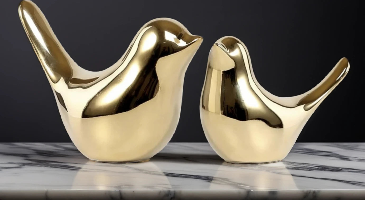 Gold Lovebird Figurines, pair