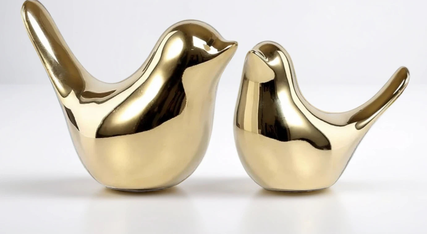 Gold Lovebird Figurines, pair