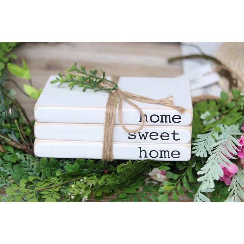 Farmhouse wood book stack, stacked books, rustic book stack, books with name, personalize gift, decorative book best seller house warming