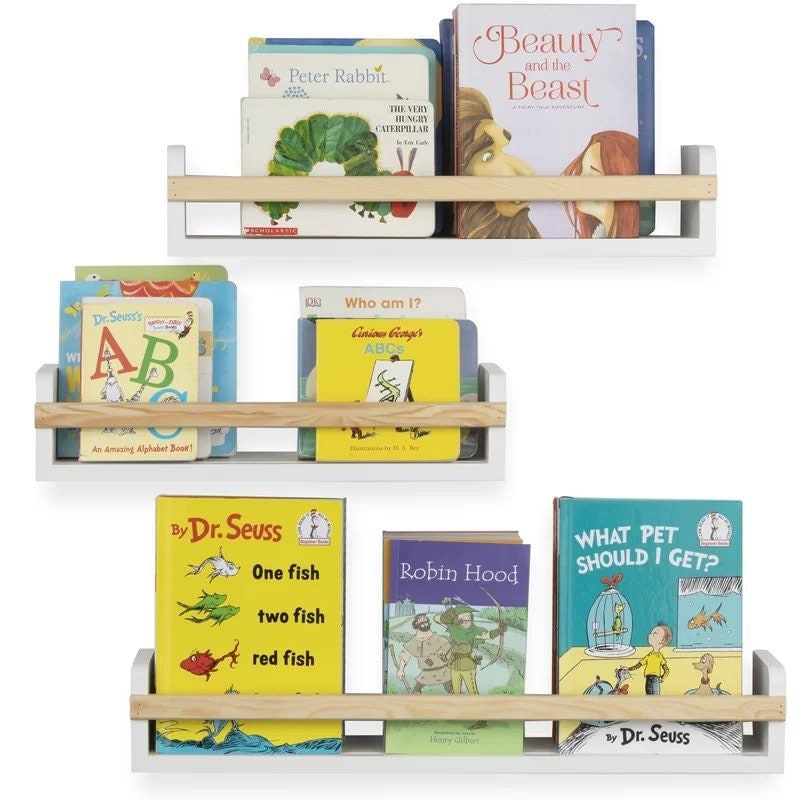 Set of 3 Contemporary Wood Floating Wall Shelves Bookshelves Spice Rack Mounted Wood Shelves Kitchen Organization Floating Shelving Units
