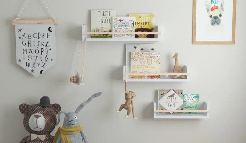 Set of 3 Contemporary Wood Floating Wall Shelves Bookshelves Spice Rack Mounted Wood Shelves Kitchen Organization Floating Shelving Units