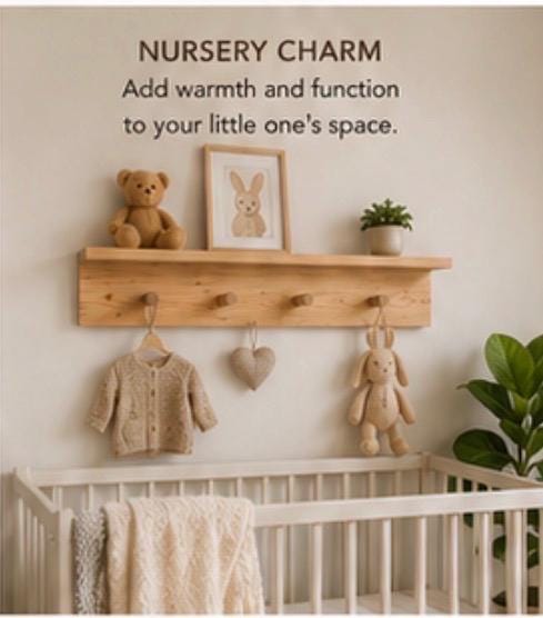 Wood Peg Rail Shelf | Modern Coat Rack with Shelf | Entryway Organizer | Rustic Wall Shelf | Mudroom Storage | Farmhouse Coat Hooks