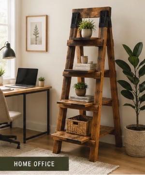 Solid Wood Ladder Bookshelf | Handmade Rustic Bookcase | Modern Farmhouse Display Shelf | A-Frame Bookshelf | Custom Sizes | Made in Canada