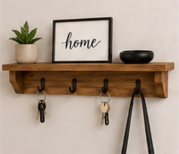 Entryway Organizer with Hooks | Handmade Wood Key Holder Shelf | Wall Mail Organizer | Entryway Shelf | Mudroom Storage | Housewarming Gift
