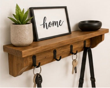 Entryway Organizer with Hooks | Handmade Wood Key Holder Shelf | Wall Mail Organizer | Entryway Shelf | Mudroom Storage | Housewarming Gift