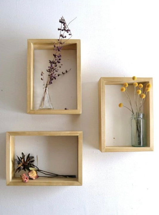 Set of 3 Floating Box Shelving Wall Shelves Rustic Industrial Wall Shelves Wood Floating Shelf Wooden Shadow Shelves Rectangular Displays