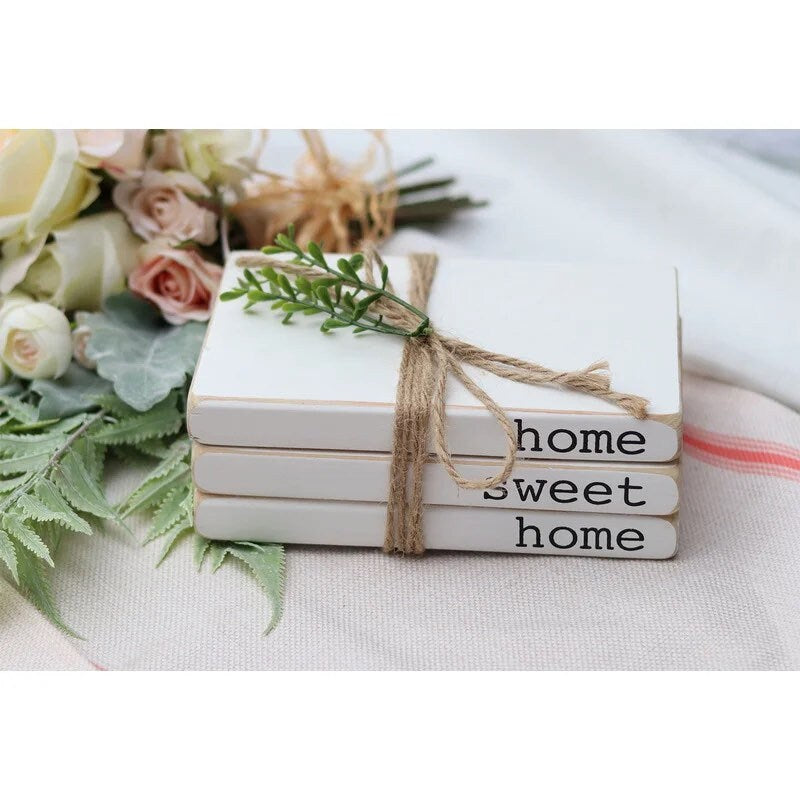 Farmhouse wood book stack, stacked books, rustic book stack, books with name, personalize gift, decorative book best seller house warming