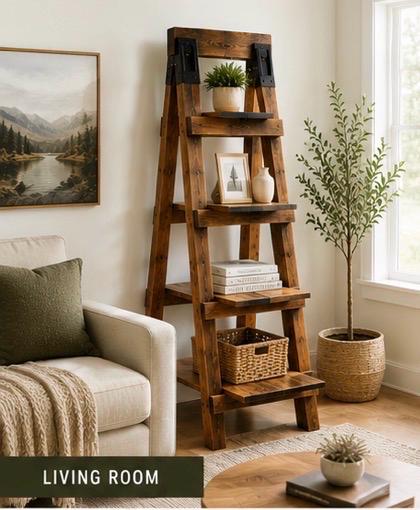 Solid Wood Ladder Bookshelf | Handmade Rustic Bookcase | Modern Farmhouse Display Shelf | A-Frame Bookshelf | Custom Sizes | Made in Canada
