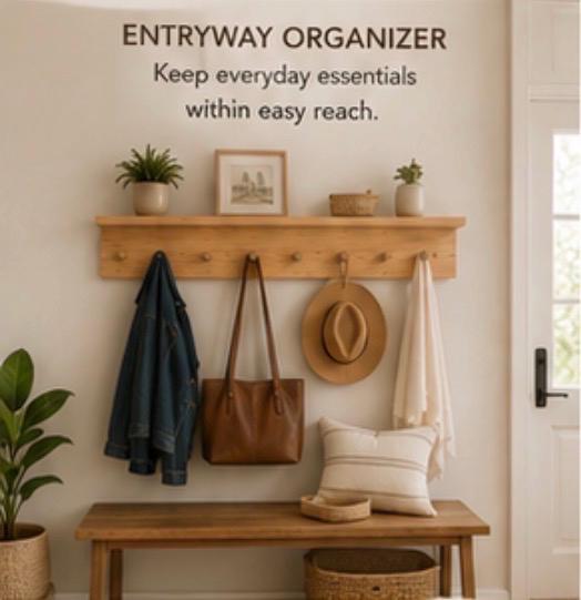 Wood Peg Rail Shelf | Modern Coat Rack with Shelf | Entryway Organizer | Rustic Wall Shelf | Mudroom Storage | Farmhouse Coat Hooks