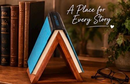 The Book Nook™ – Solid Wood Bedside Book Holder | Triangle Book Valet | Solid Wood Nightstand Book Holder