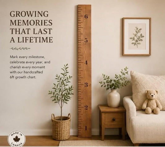 Personalized Wooden Growth Chart Ruler | 6ft Rustic Height Chart | Handmade in Canada | Nursery Wall Decor | Kids Growth Chart