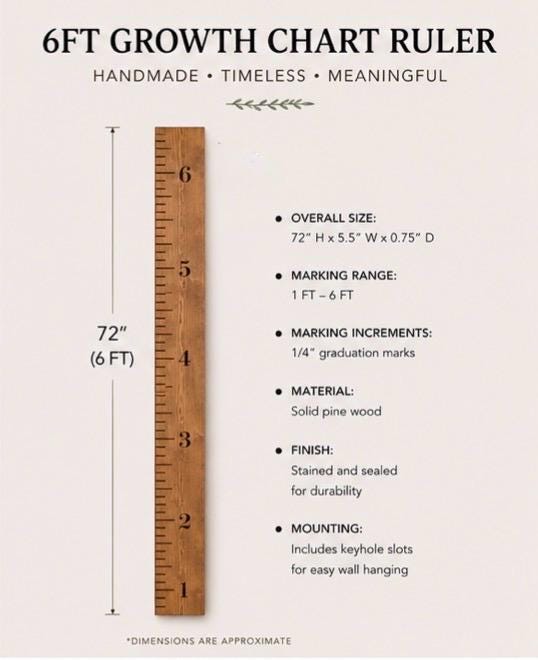 Personalized Wooden Growth Chart Ruler | 6ft Rustic Height Chart | Handmade in Canada | Nursery Wall Decor | Kids Growth Chart