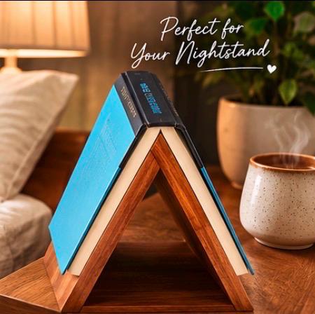 The Book Nook™ – Solid Wood Bedside Book Holder | Triangle Book Valet | Solid Wood Nightstand Book Holder
