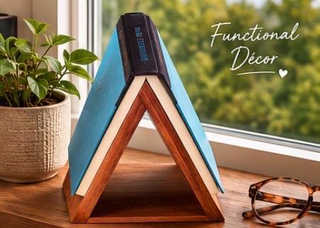 The Book Nook™ – Solid Wood Bedside Book Holder | Triangle Book Valet | Solid Wood Nightstand Book Holder