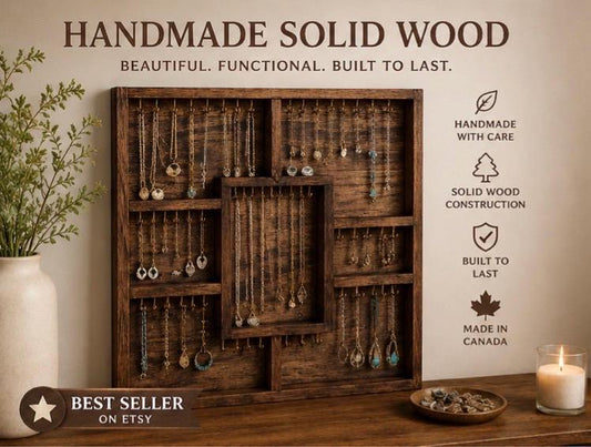 Jewelry Organizer Stand | Wooden Bracelet & Ring Holder | Minimal Vanity Display | Earrings Holder Rack | Handmade in Canada