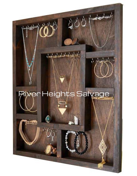 Jewelry Organizer Necklace Holder | Wall Mounted Rustic Wood, Necklace