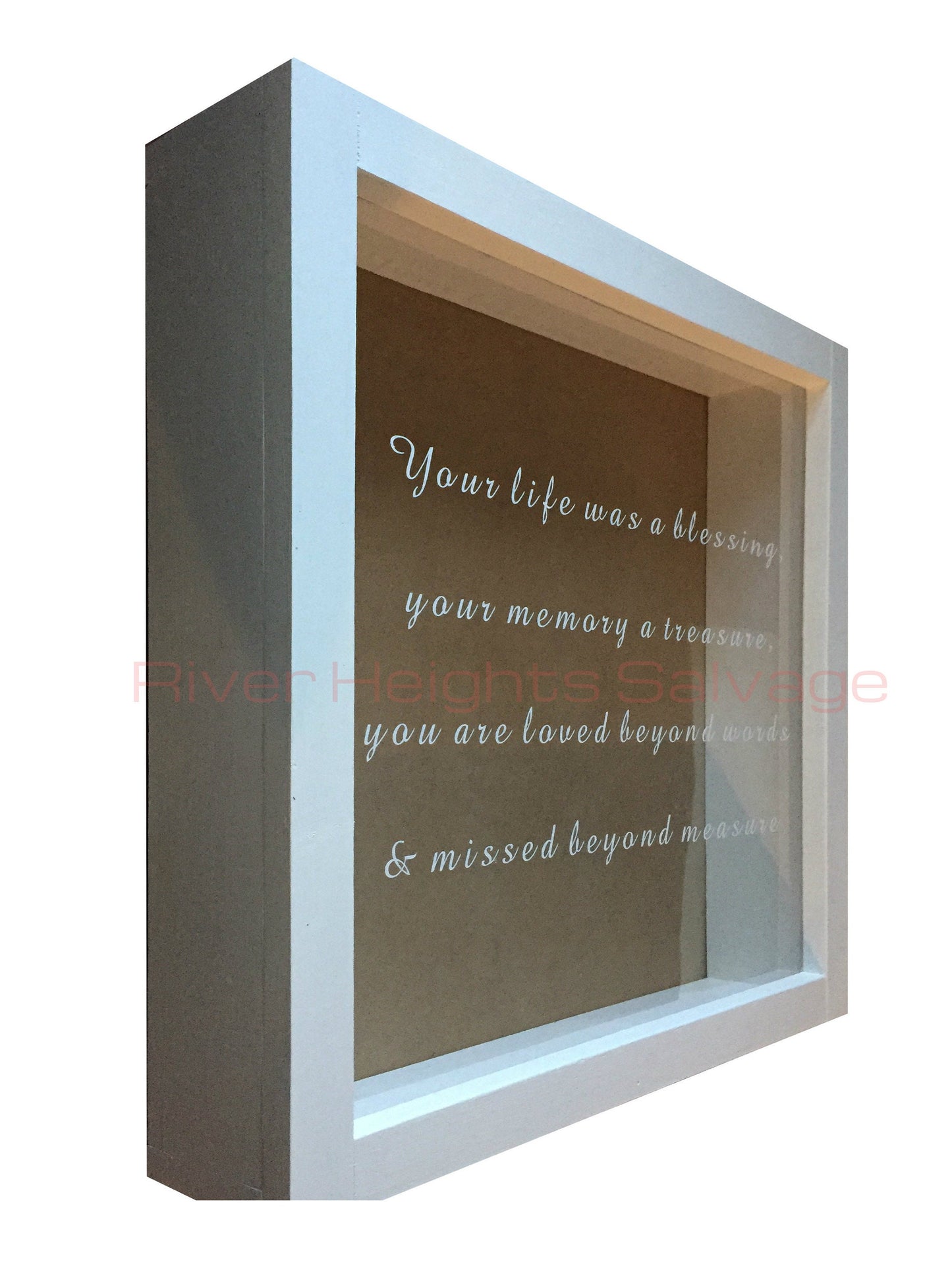 Memorial Remembrance Shadow Box 21.5 x 21.5 Rustic White Window box Display box In Memoriam Picture Frame