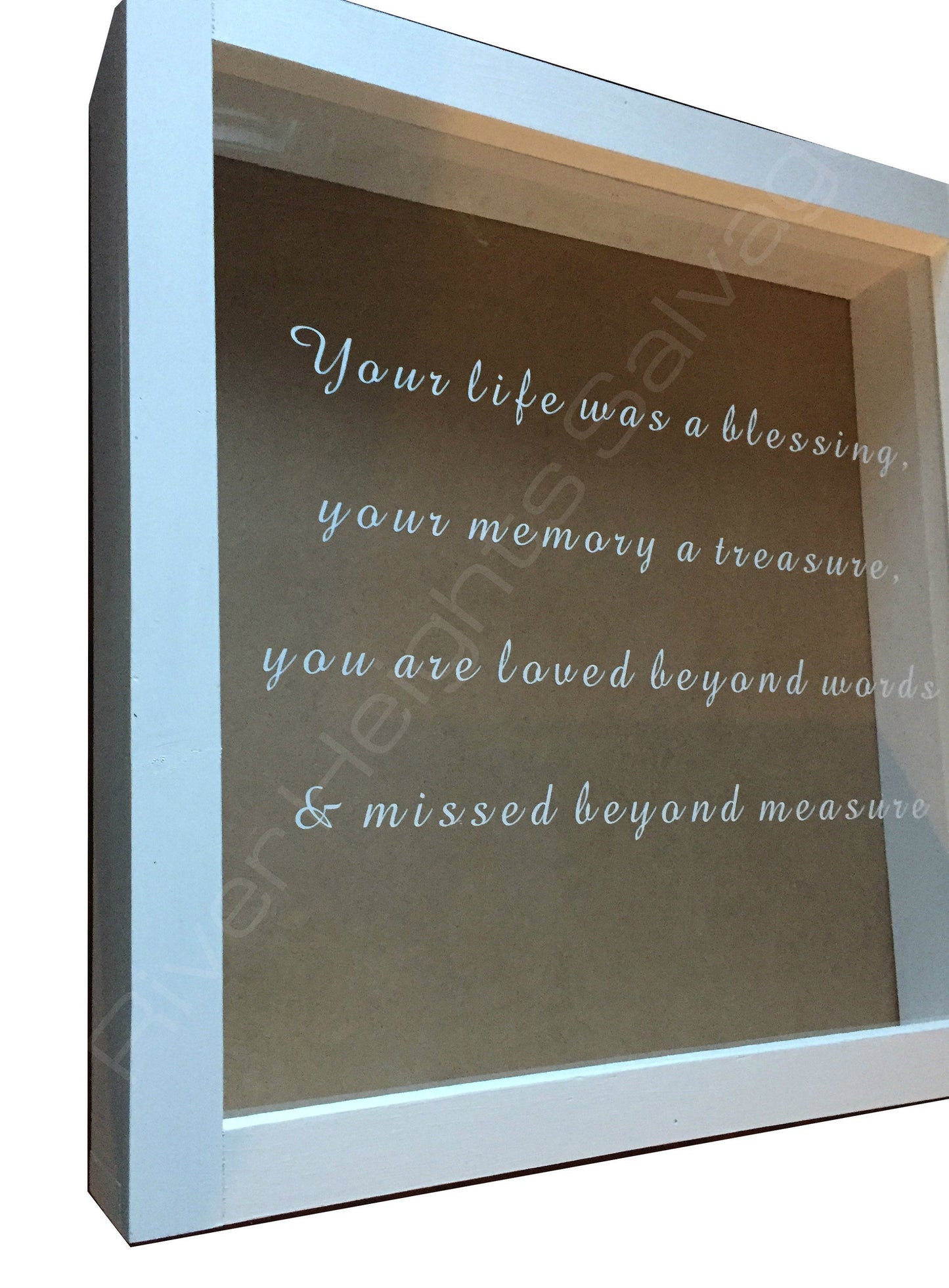 Memorial Remembrance Shadow Box 21.5 x 21.5 Rustic White Window box Display box In Memoriam Picture Frame