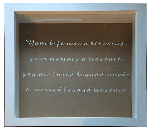 Memorial Remembrance Shadow Box 21.5 x 21.5 Rustic White Window box Display box In Memoriam Picture Frame